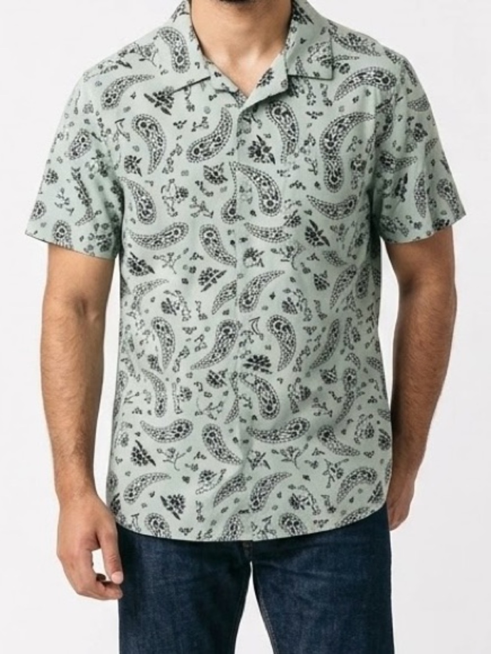 Vans Men's Short-Sleeve Paisley Print Shirt in Sage Green Classic Fit Size Smal